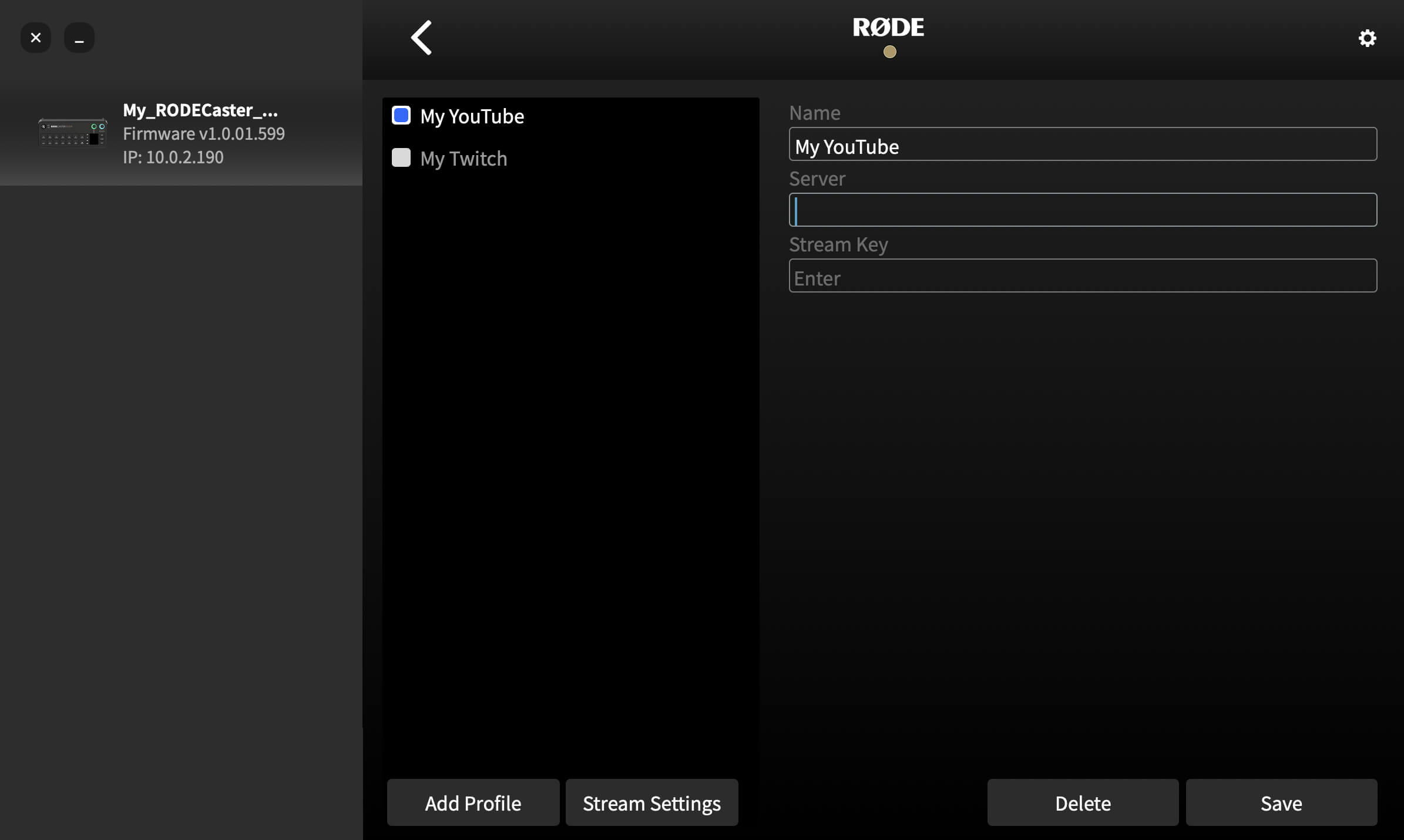 RØDECaster Video stream profiles